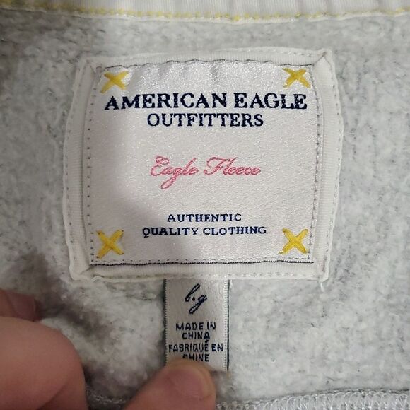 American Eagle large grey eagle fleece short sleeve zip up hoodie - Picture 5 of 6